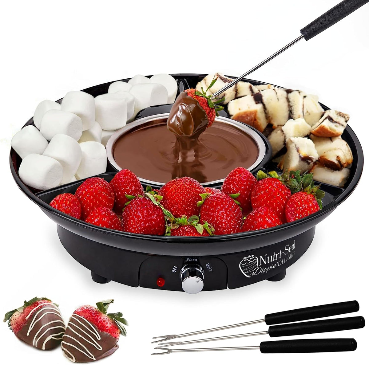 Electric Fondue Pot Set with 4 Roasting Forks Q63858