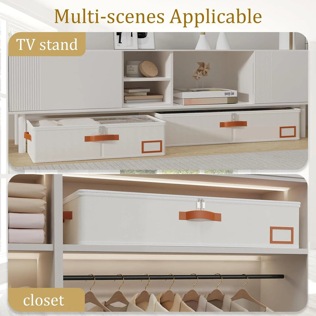 Beige 4 Pack Under Bed Storage Containers with Lids B25487