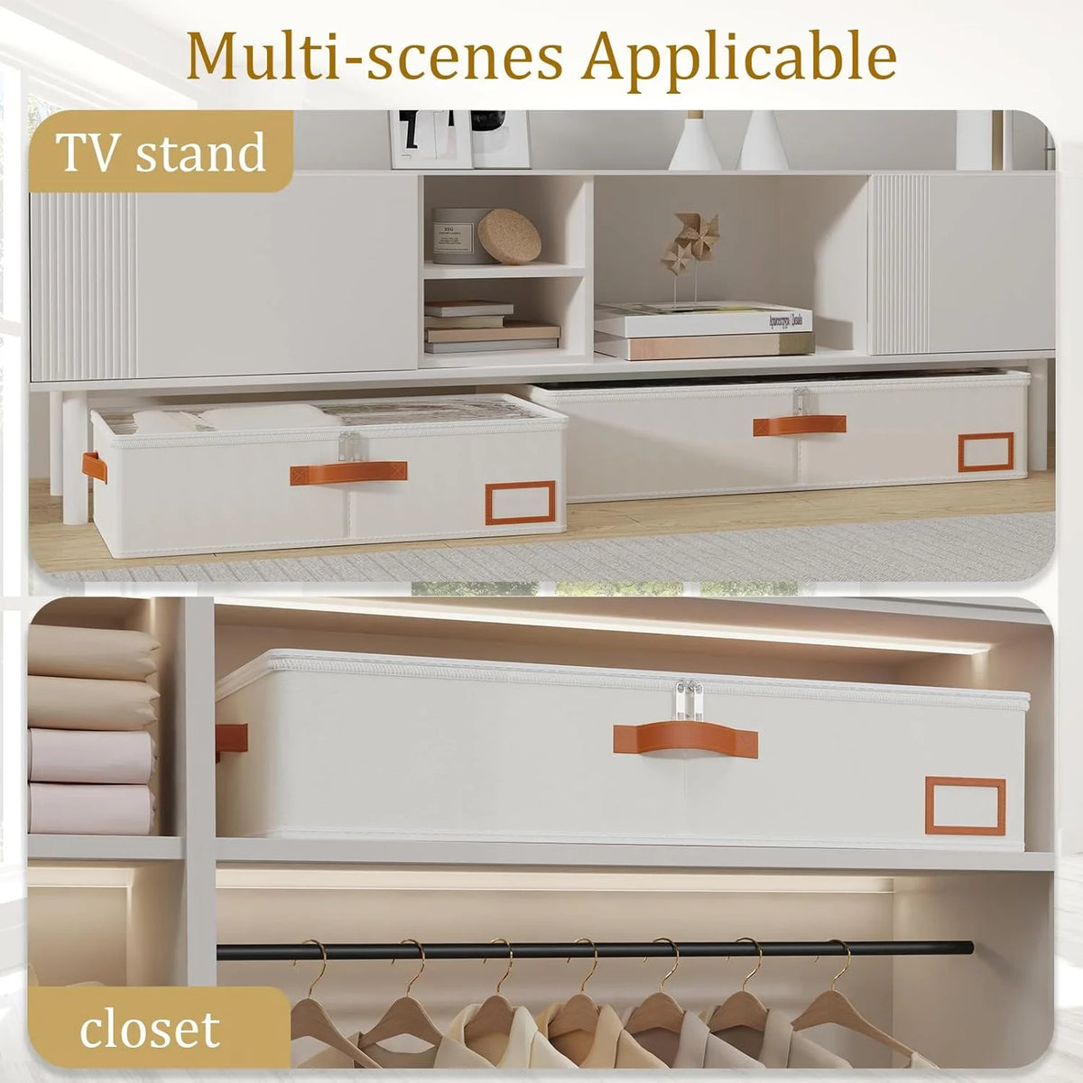 Beige 4 Pack Under Bed Storage Containers with Lids B25487