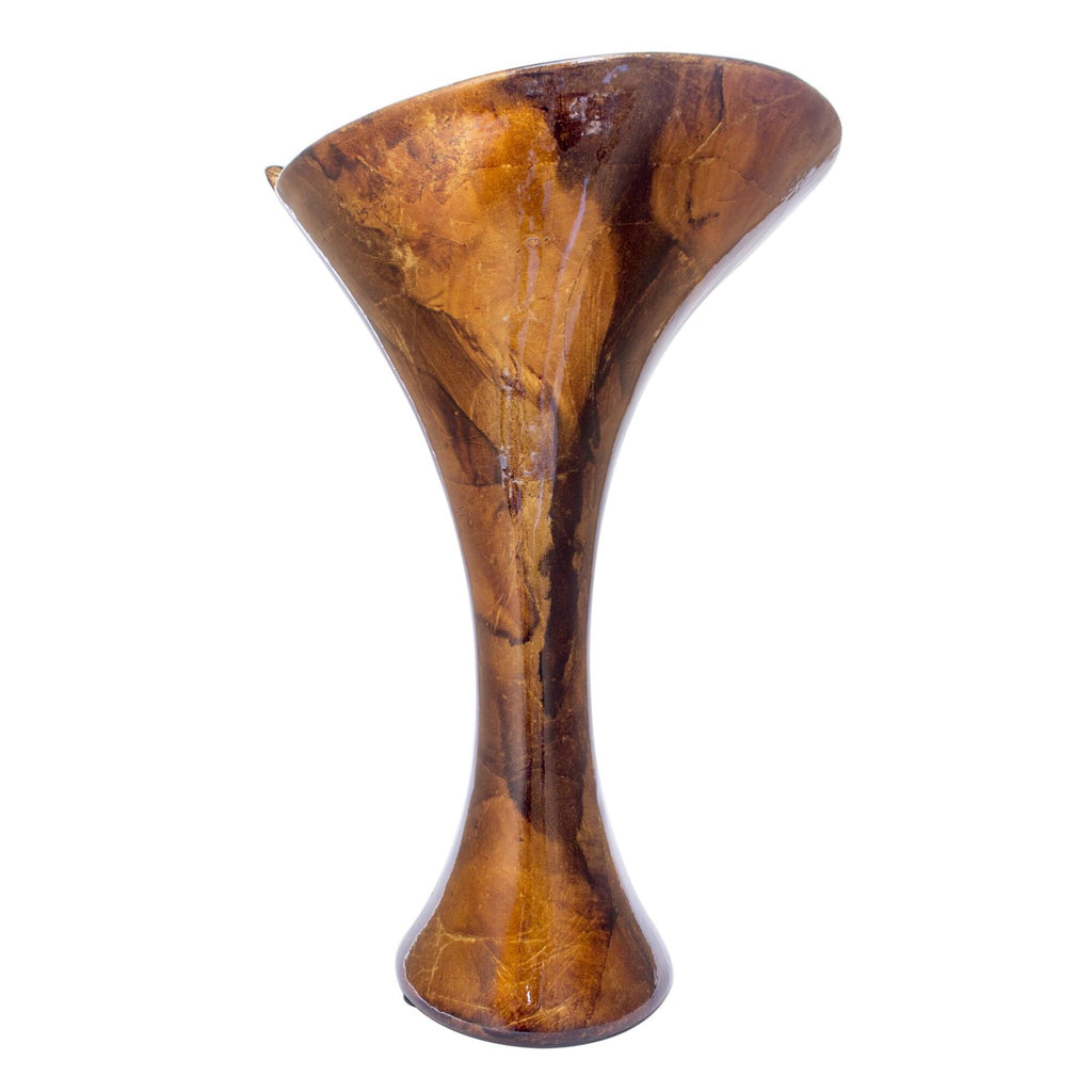 Copper Brown Amber Ceramic Trumpet Vase Y127