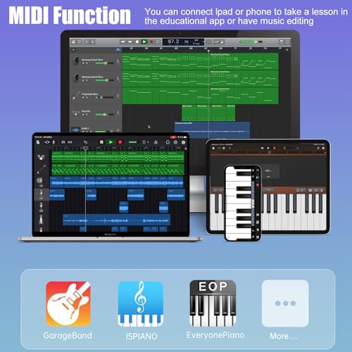 88 Key Semi Weighted Digital Piano with Music Stand, Sustain Pedal, Bluetooth, Carrying Case, Headphones Q164689