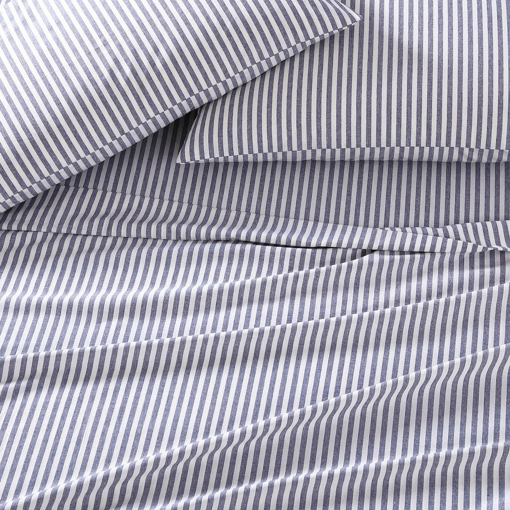 Grey Striped Percale Twin Sheet Set C9770