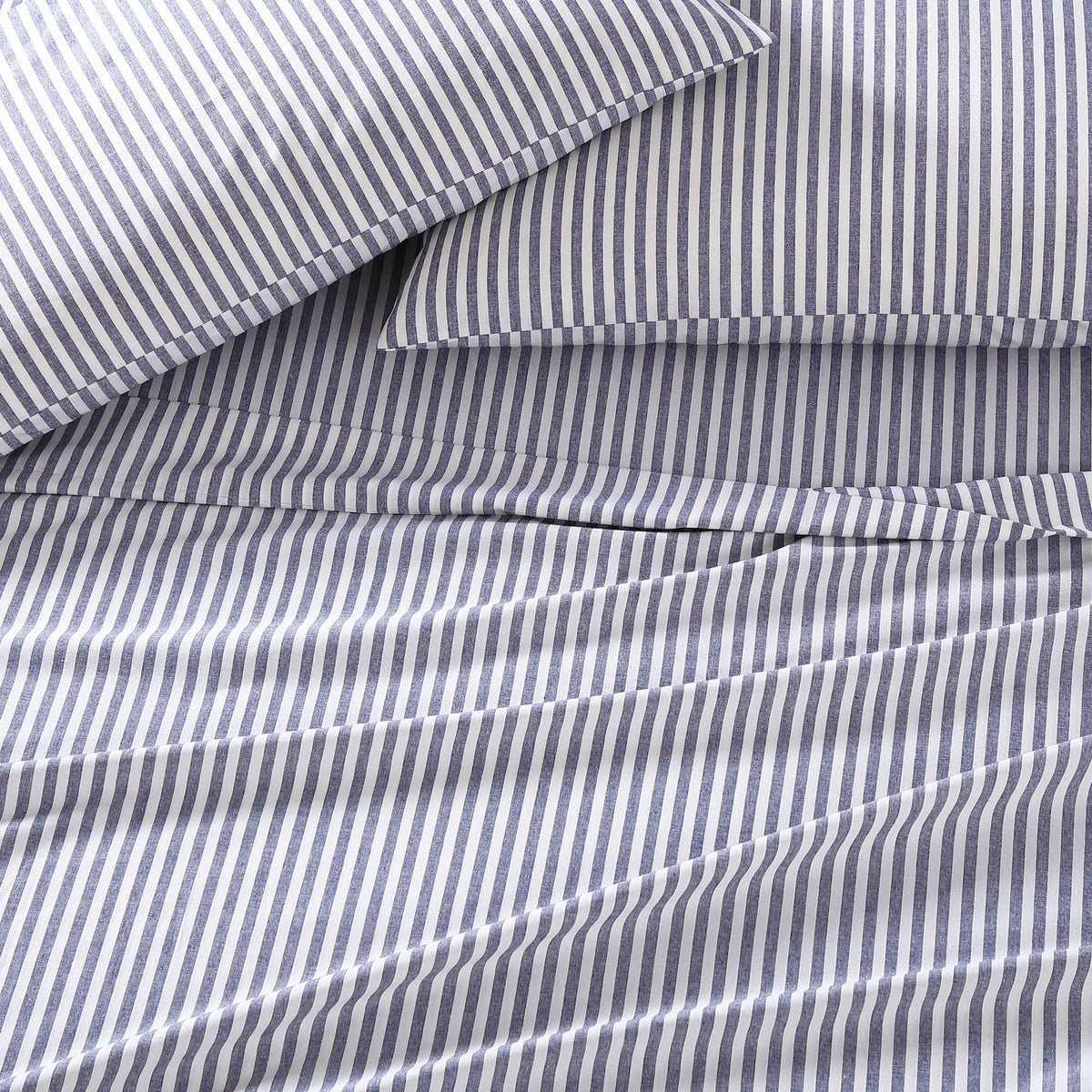 Grey Striped Percale Twin Sheet Set C9770