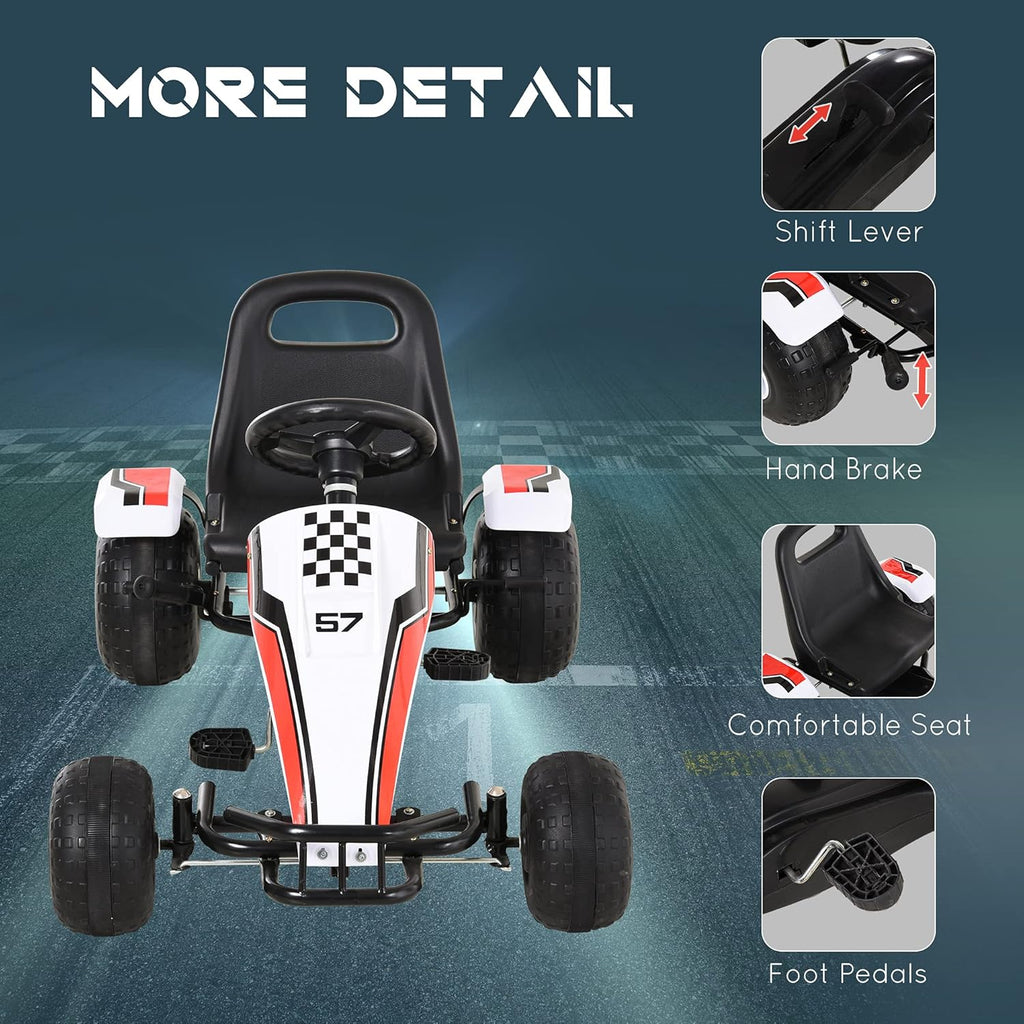 Pedal Go Kart Ride on Car with Adjustable Seat, Plastic Wheels, Handbrake and Shift Lever, Black Q246