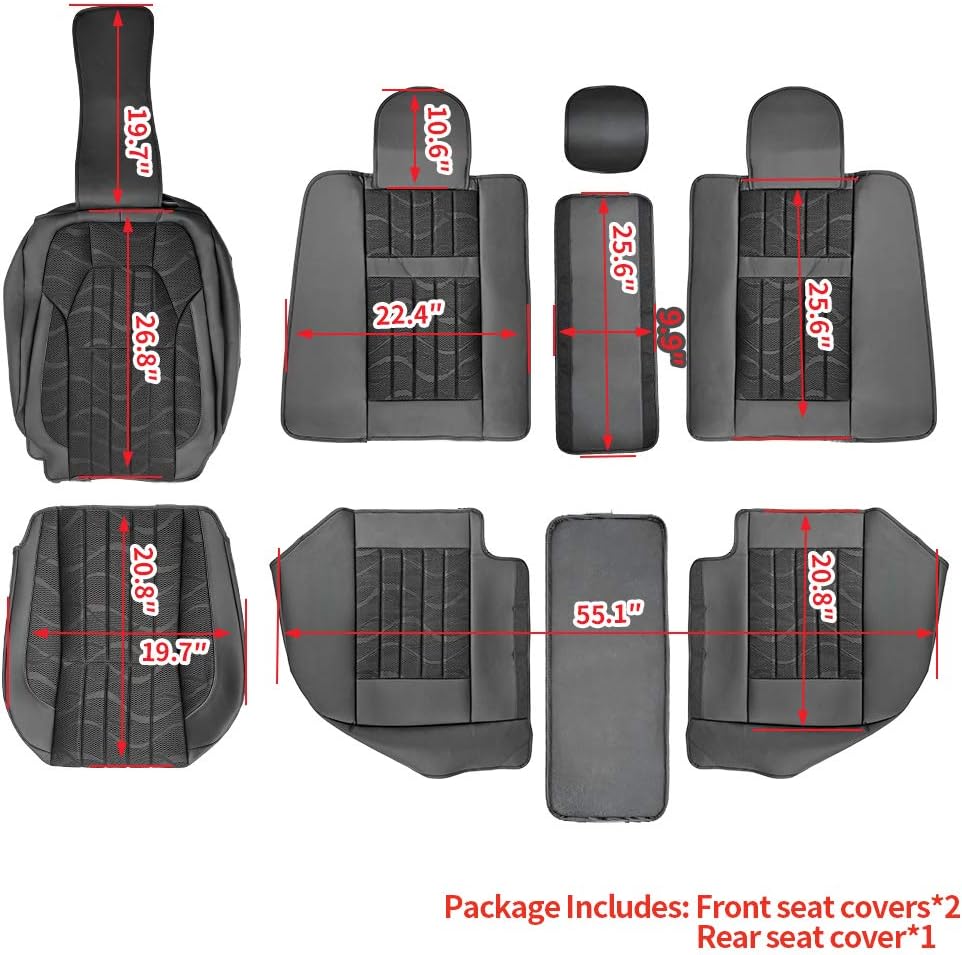 Faux Leather Car Seat Covers Full Set Black P655