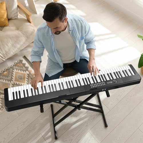 88 Key Semi Weighted Digital Piano with Music Stand, Sustain Pedal, Bluetooth, Carrying Case, Headphones Q164689