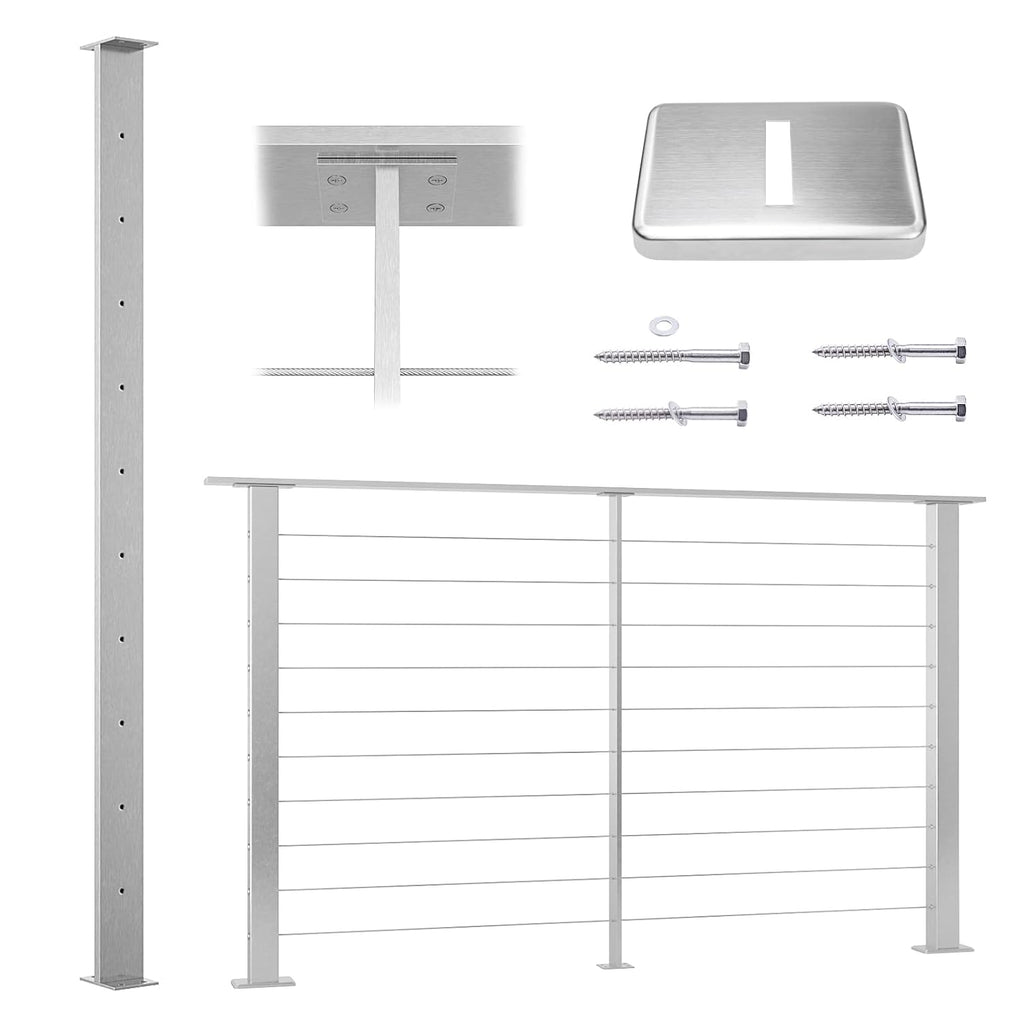 Stainless Steel Brushed Cable Railing Post J7623