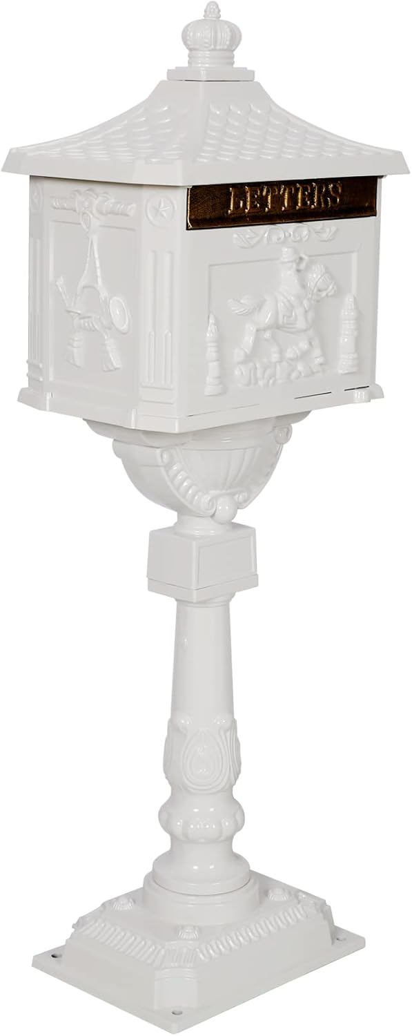 White Cast Aluminum Mailbox with Post and Locking Keys T9038