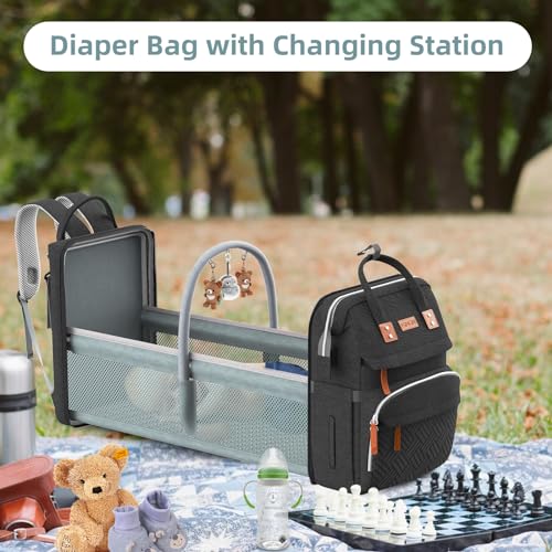 Black Large Diaper Bag Backpack with Changing Station S31021
