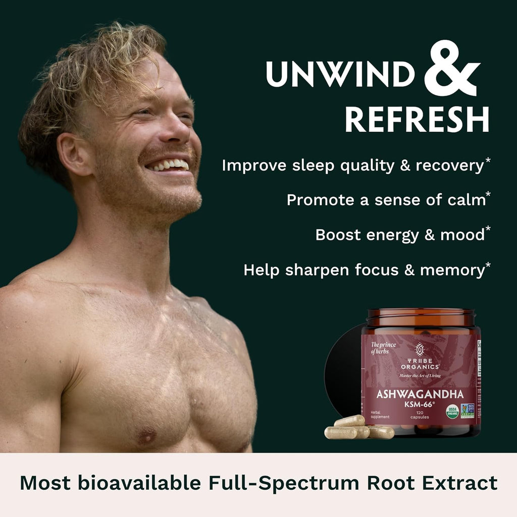 Ashwagandha Organic Root Powder Extract Supplement 600mg 120 Capsules V8652