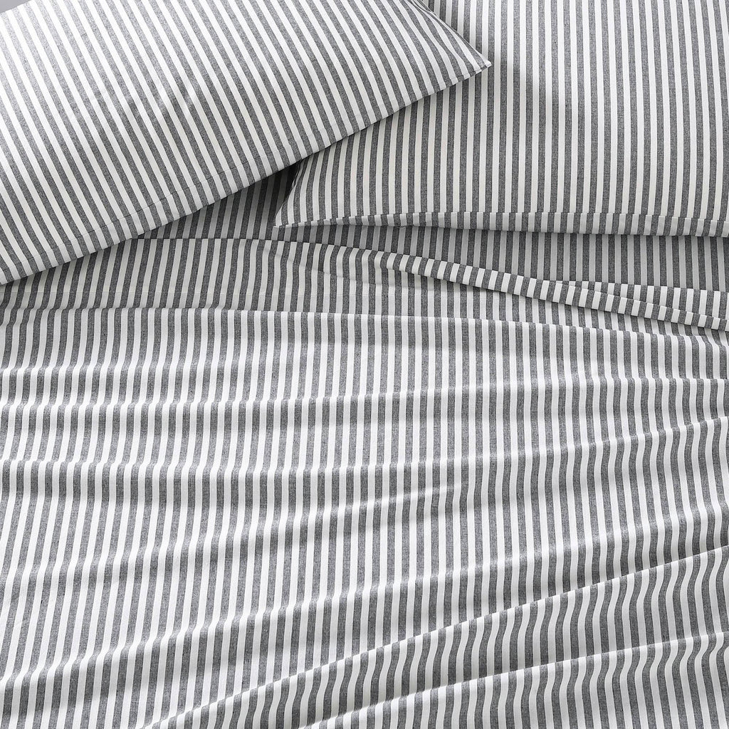 Grey Striped Percale Twin Sheet Set C9770