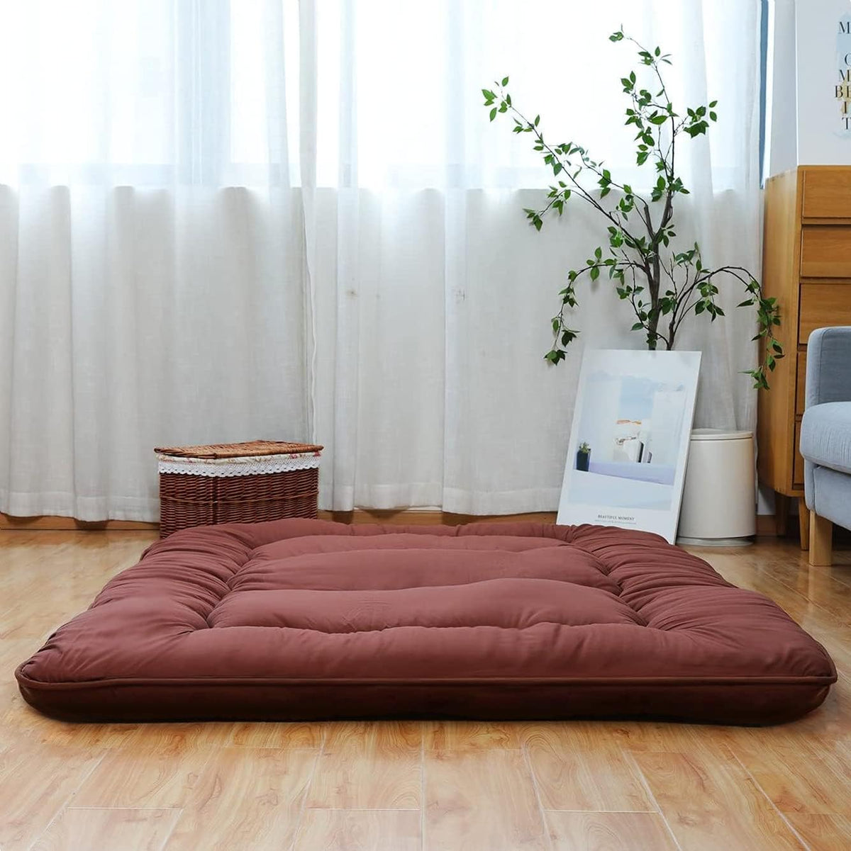 Japanese Floor Mattress Foldable Roll Up Tatami Mat with Washable Cover C590751