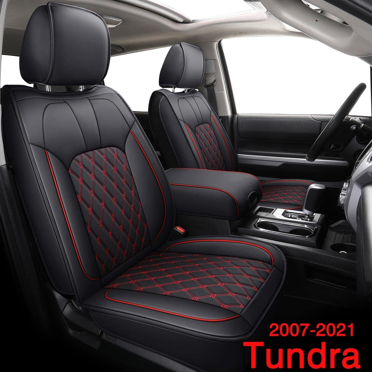 Black Red Full Set Water Proof Faux Leather Car Seat Covers R75031