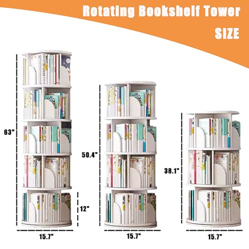 5 Tier White Solid Wood Rotating Bookshelf Y346244