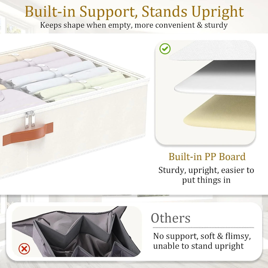 Beige 4 Pack Under Bed Storage Containers with Lids B25487