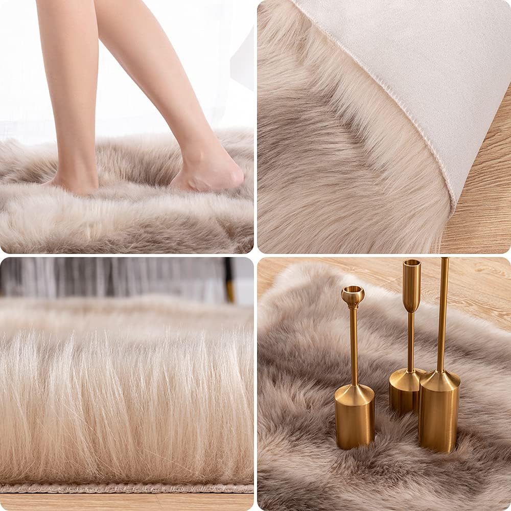 Brown 4ft x 5ft Faux Fur Area Rug O693