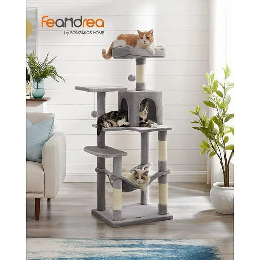 Light Gray Cat Tree with Scratching Posts Hammock A69456
