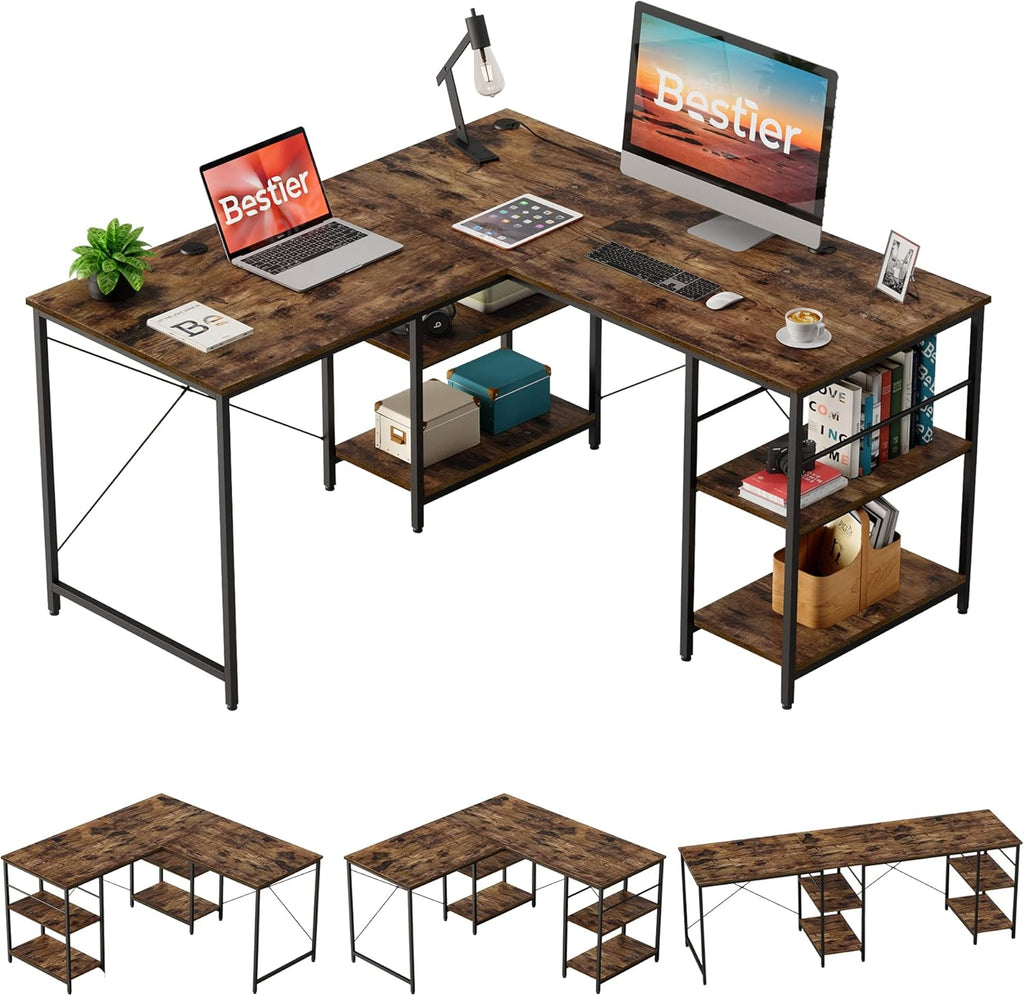 L Shaped Gaming Desk with Shelves 95.2 Inch Reversible Corner Computer Desk P90313
