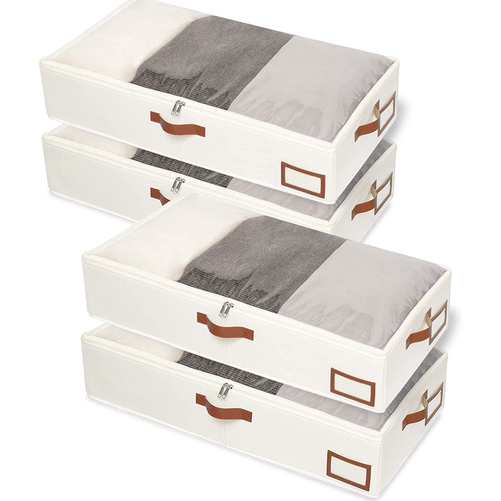 Beige 4 Pack Under Bed Storage Containers with Lids B25487