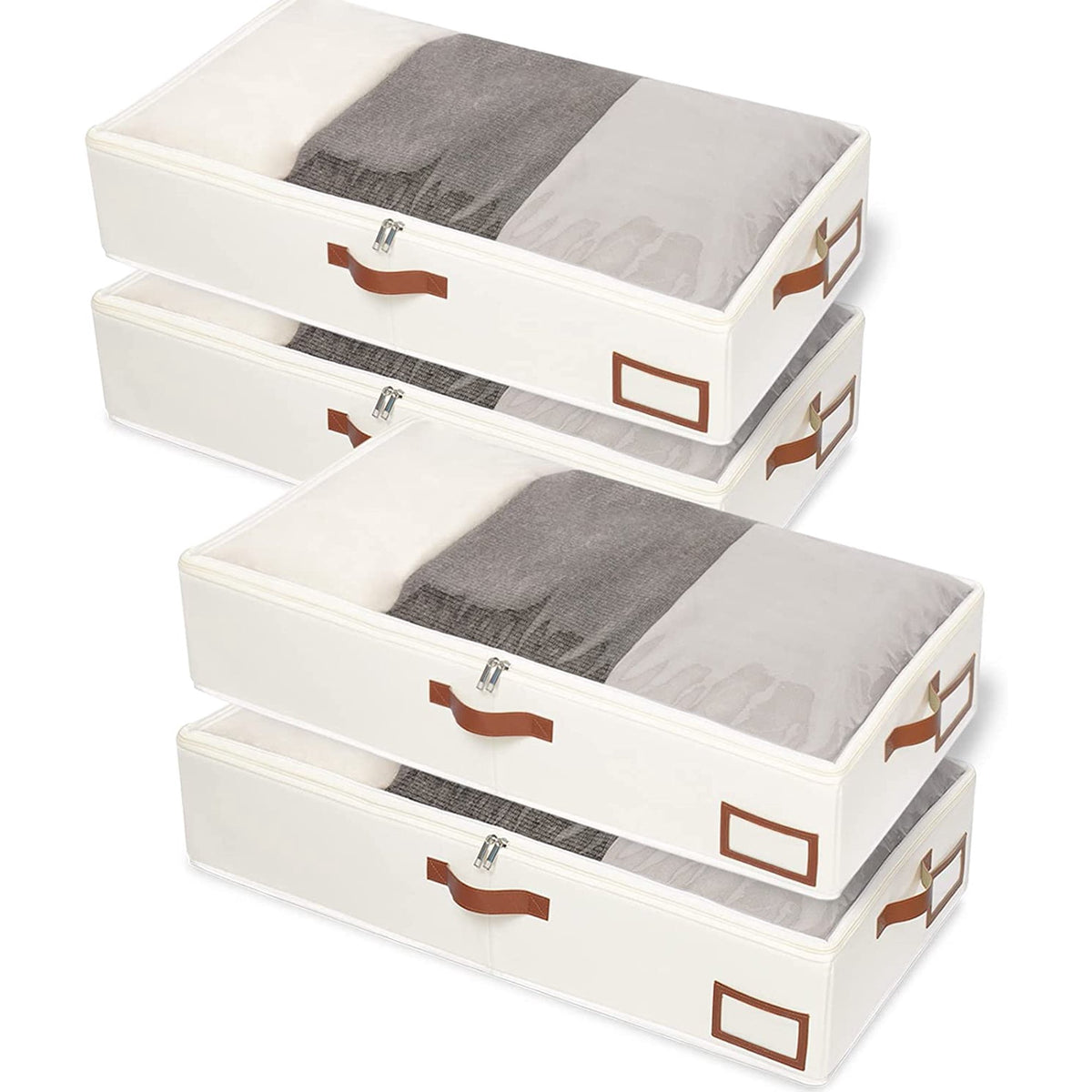 Beige 4 Pack Under Bed Storage Containers with Lids B25487