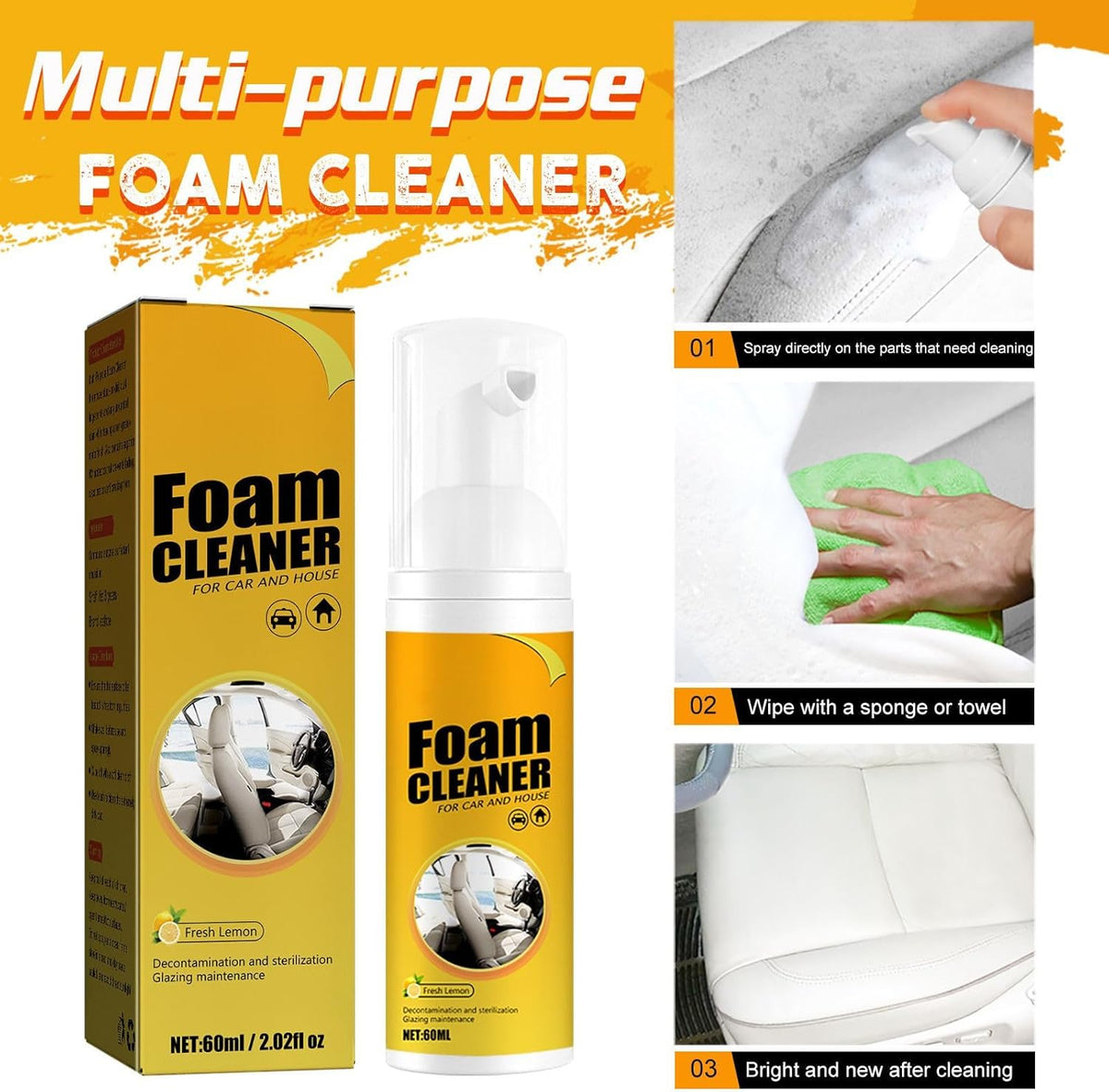 2PCS Multipurpose Foam Cleaner Lemon Flavor (100ml*2) W796264