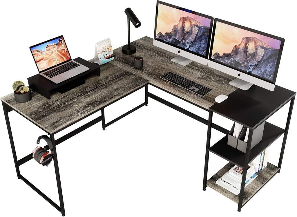 L Shaped Gaming Desk with Shelves 95.2 Inch Reversible Corner Computer Desk P90313