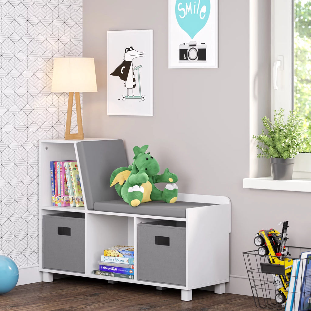 Gray Kids Storage Bench with Cubbies and 2pc Bin G211