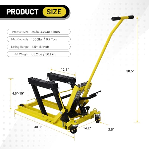 Red Hydraulic Motorcycle Lift Jack 1500 LBS Capacity, Foot-Operated Scissor Lift Table, Adjustable Height S8343