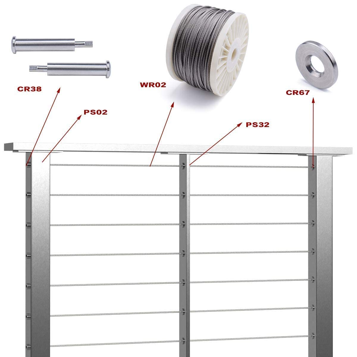 Stainless Steel Brushed Cable Railing Post J7623