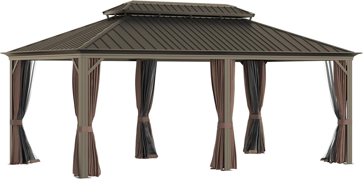 10x12 Hardtop Aluminum Frame Gazebo with Curtains and Netting K551328