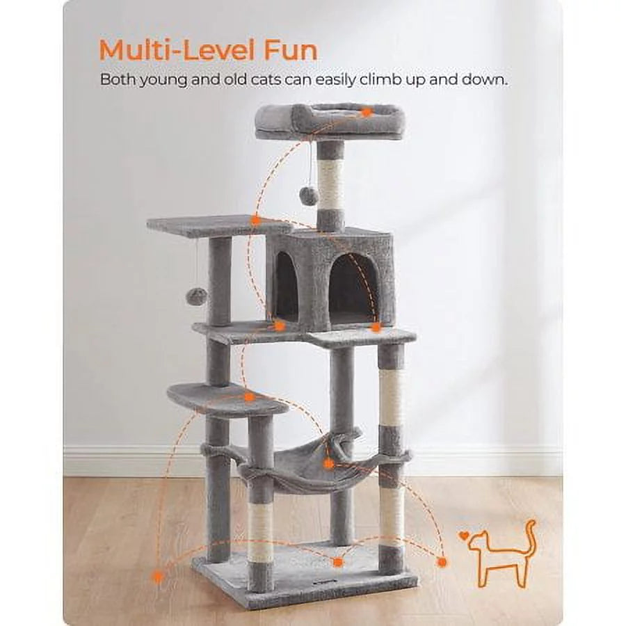 Light Gray Cat Tree with Scratching Posts Hammock A69456
