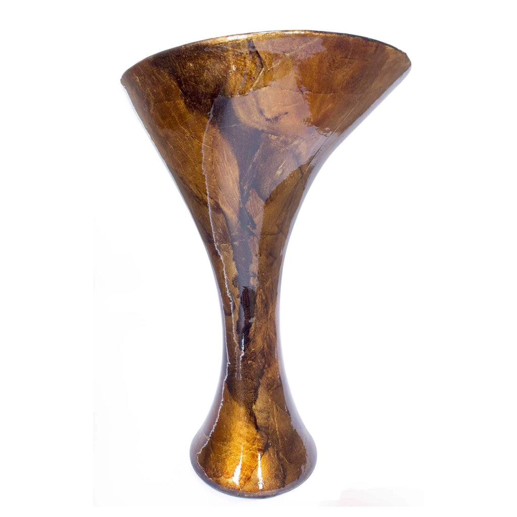 Copper Brown Amber Ceramic Trumpet Vase Y127