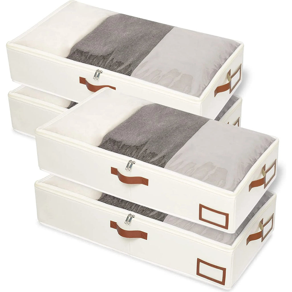 Beige 4 Pack Under Bed Storage Containers with Lids B25487