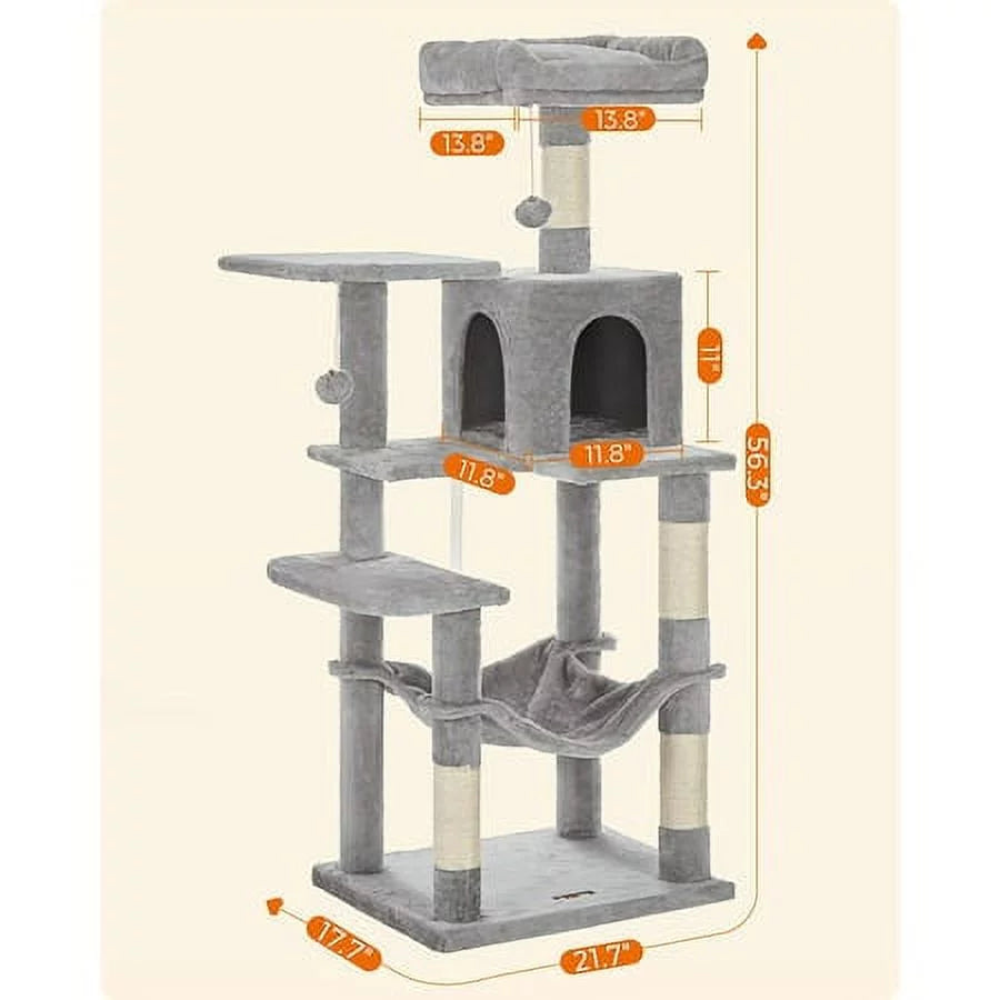 Light Gray Cat Tree with Scratching Posts Hammock A69456