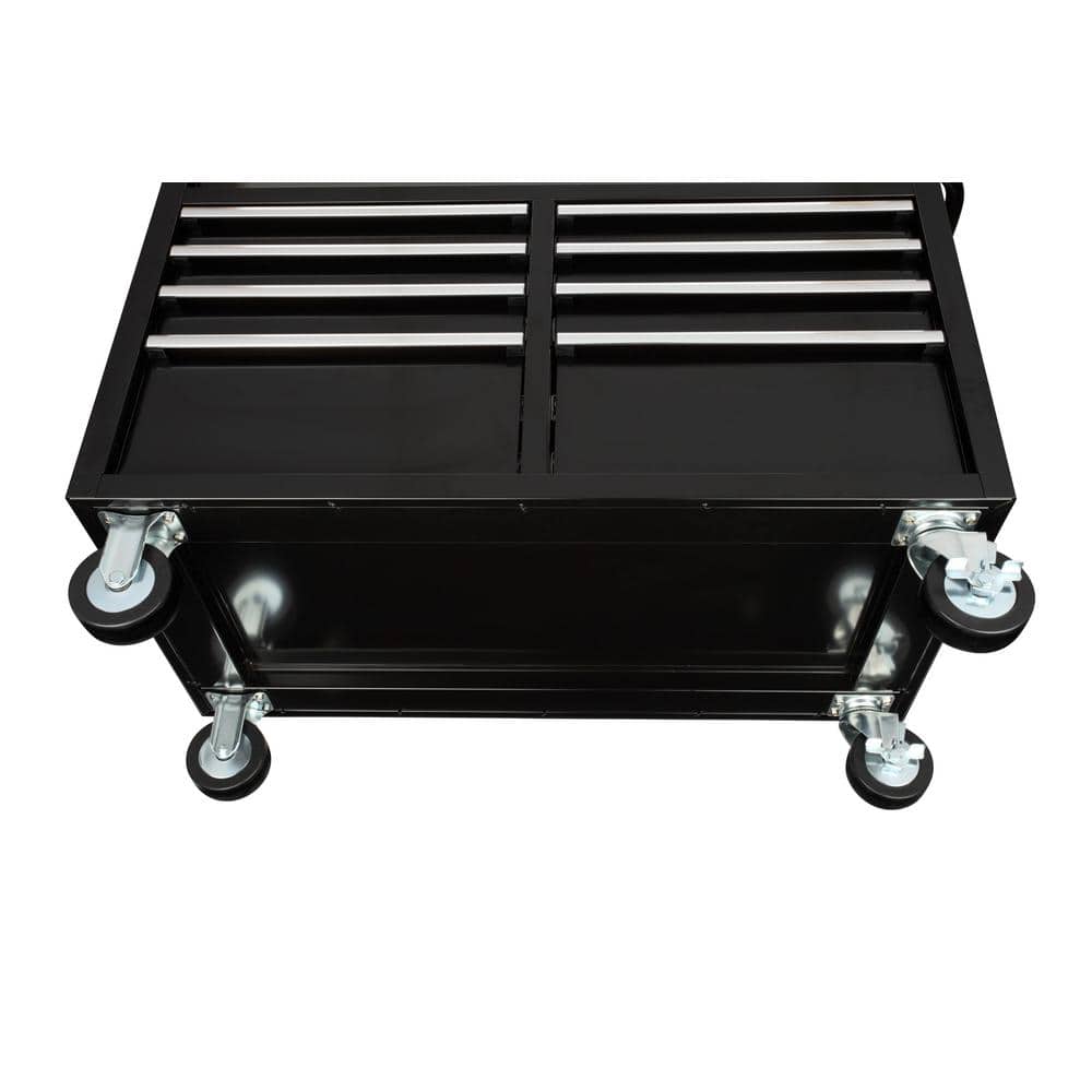 9-Drawer Mobile Workbench Cabinet with Solid Wood Top in Gloss Black A3241