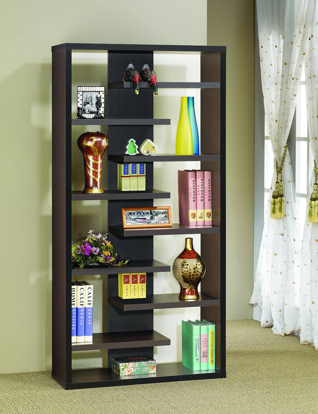 Bookcase with 8 Staggered Shelves Cappuccino L65152