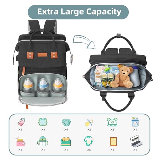 Black Large Diaper Bag Backpack with Changing Station S31021