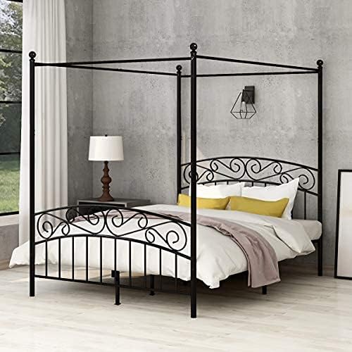 Black Queen Size Metal Canopy Bed E563