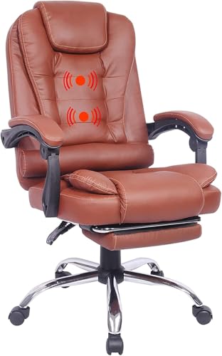 Big and Tall Office Chair with Foot Rest, Ergonomic Executive High Back Reclining Leather Computer Chair (Brown) Y403376