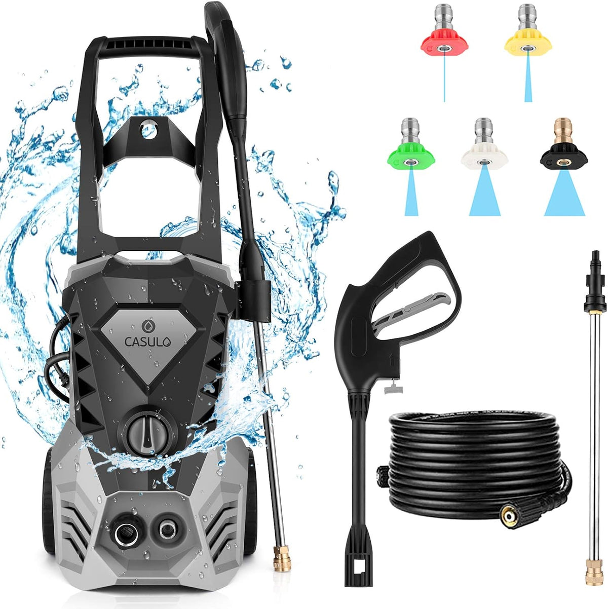 Electric Pressure Washer 1800W with 5 Nozzles, Hose Reel J8674