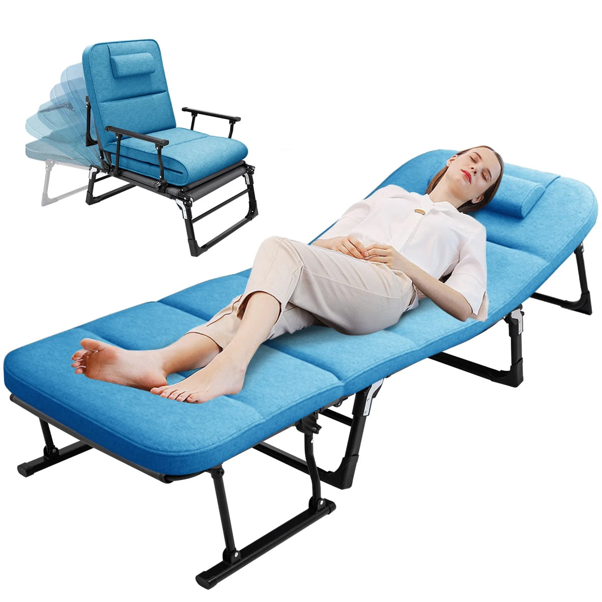 3 in 1 Folding Camping Cot Bed with Mattress & Pillow R7769