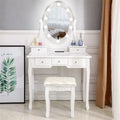 White Vanity Table Set with 5 Drawers and Cushioned Stool V84726