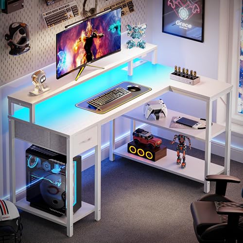 47 inch Reversible L Shaped Desk with LED Lights & Power Outlets Z696579