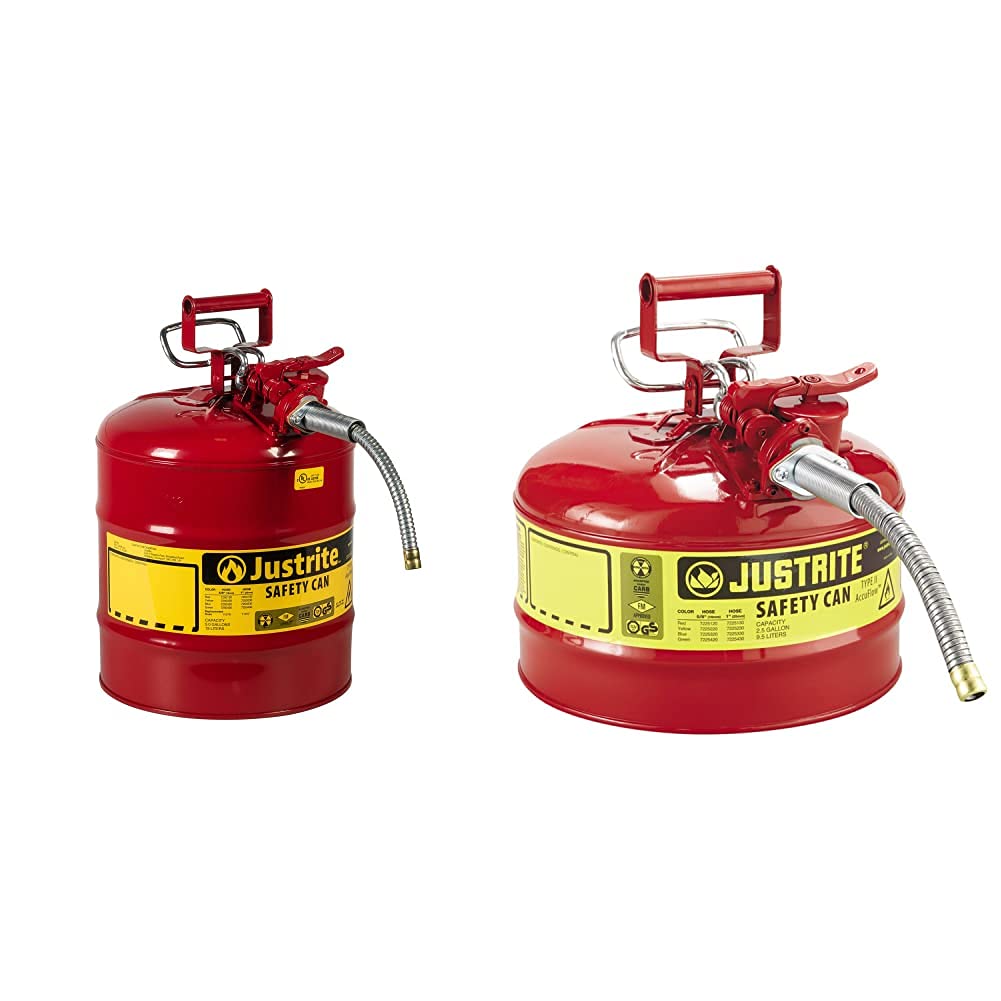 5 Gallon Red Galvanized Steel Safety Can With Stainless Steel Flame Arrester And 1" Metal Hose L82263