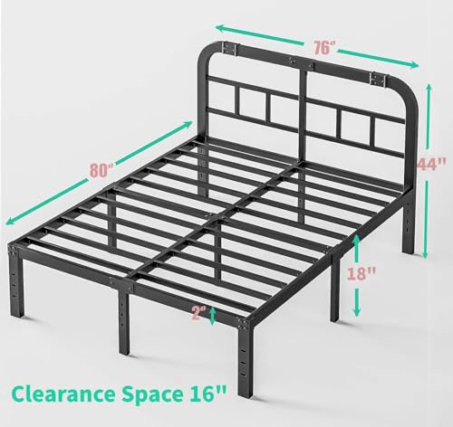 Full Size Black Metal Bed Frame with Headboard X929619
