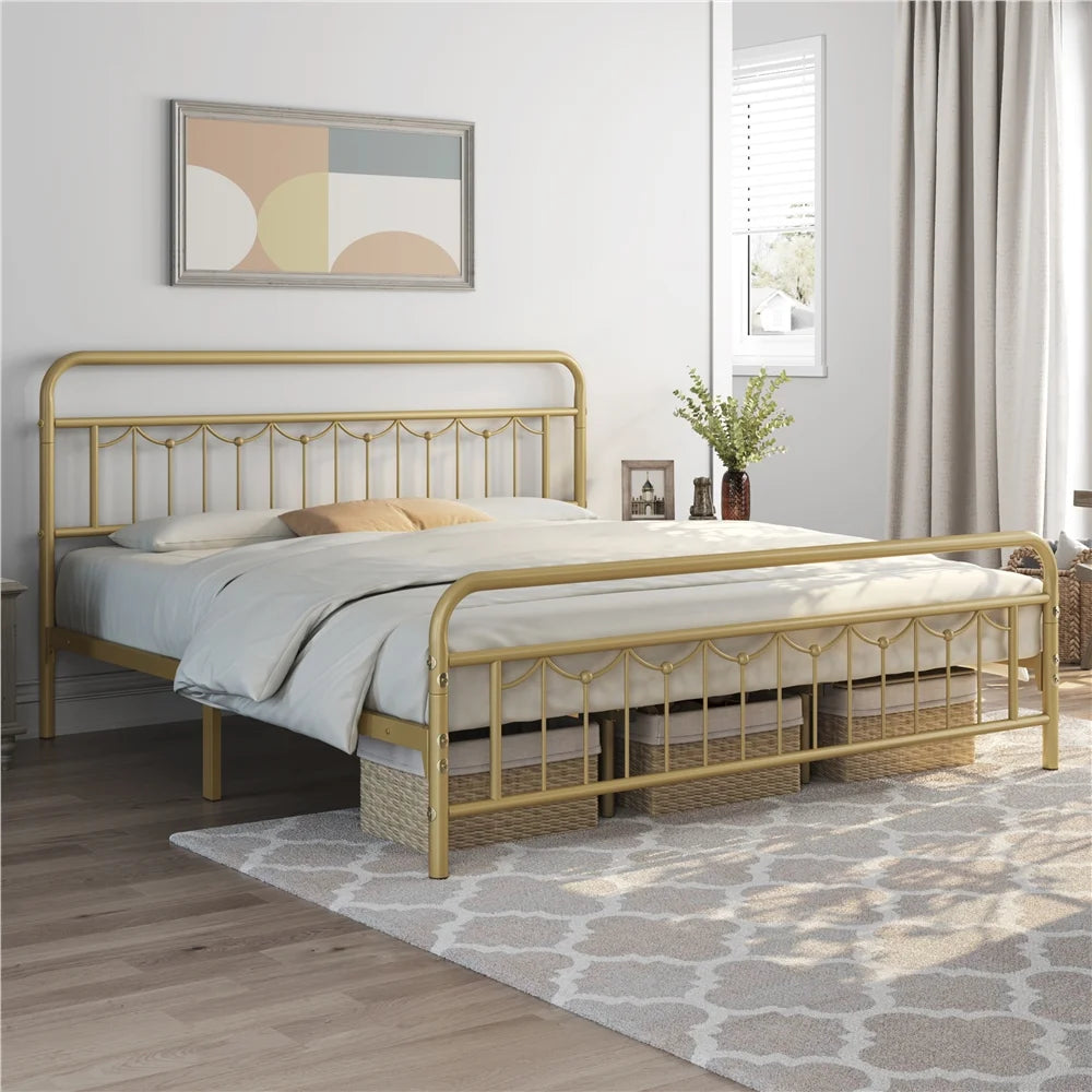 Queen Matte Black Metal Platform Bed Frame with Headboard and Footboard Z42818