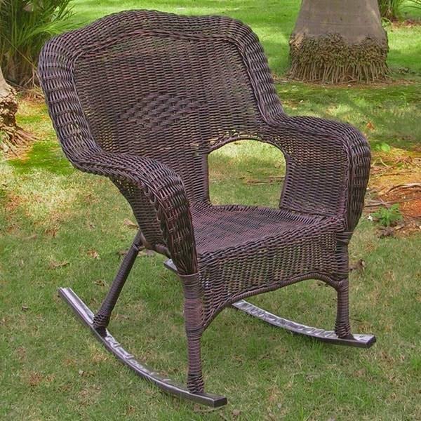 Weathered Grey Resin Wicker Porch Rocker D6689