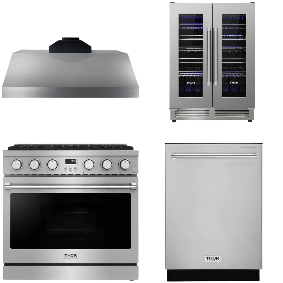 36 Gas Range, Range Hood, Dishwasher and Wine Cooler B69155