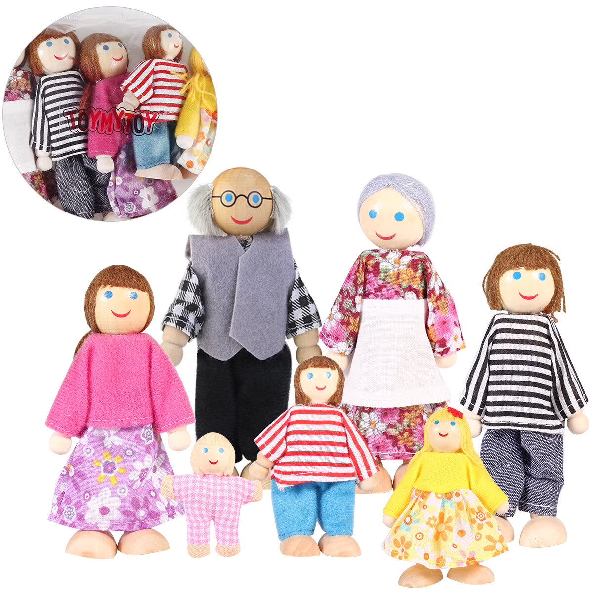 7 Pieces Wooden Dollhouse Family Set Mini People Figures H94491