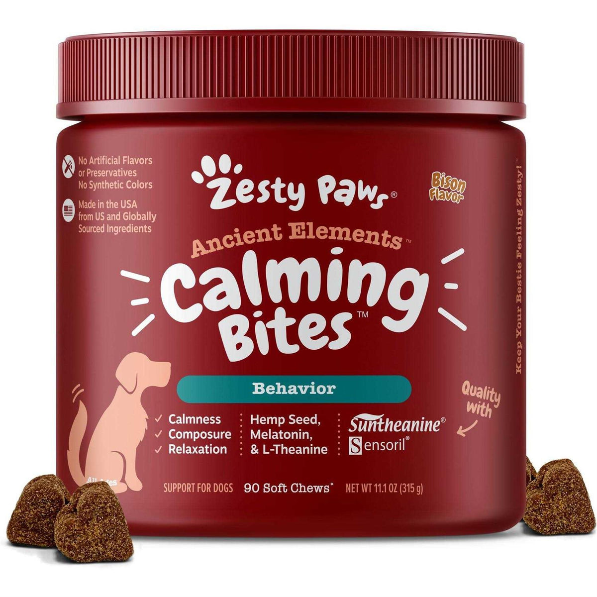 Hemp Calming Bites Bison Flavored Soft Chews Supplement for Dogs J24647